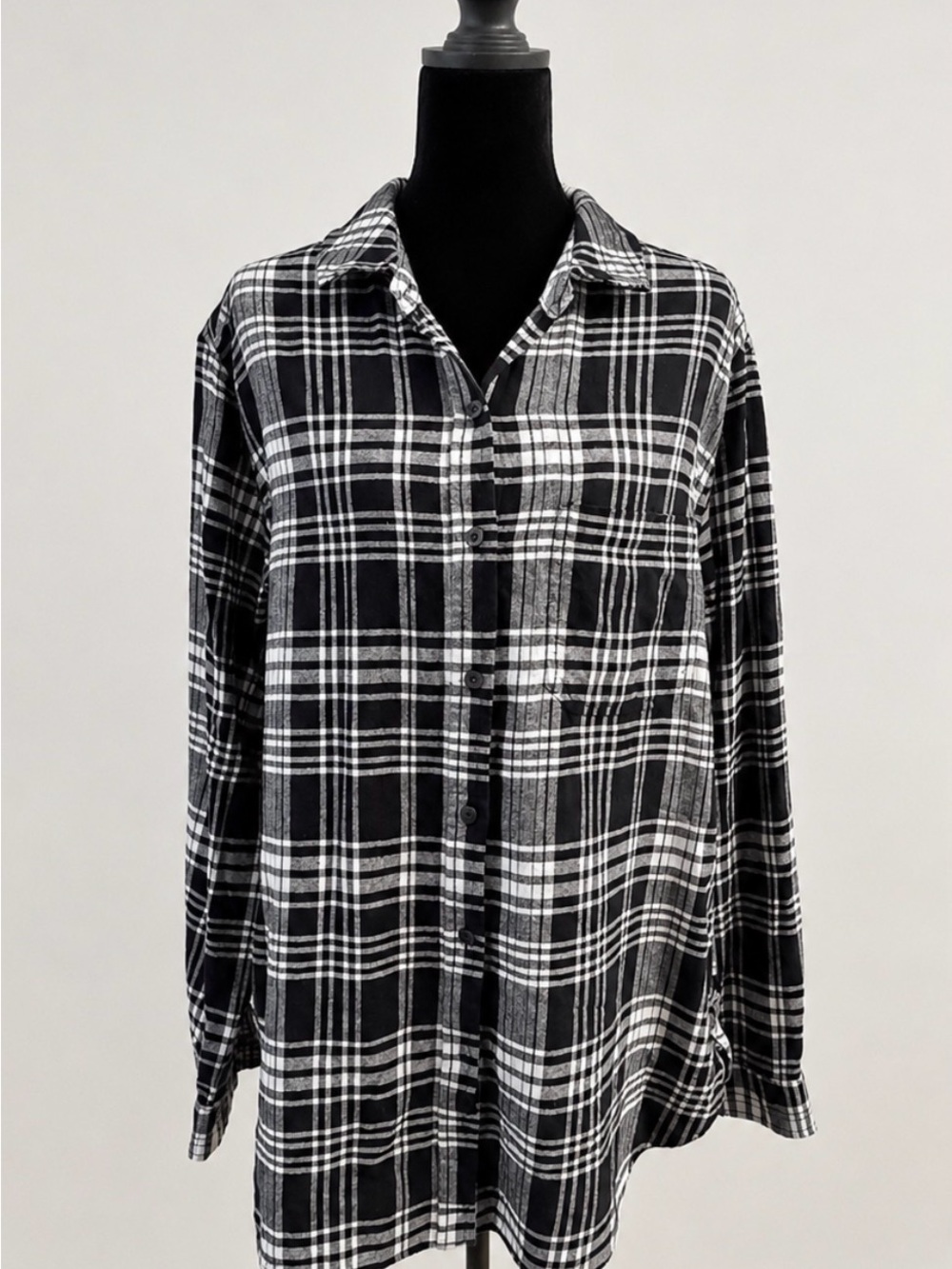 Women Black & White Plaid Button-Up Shirt